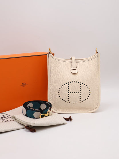 HERMES Mini Evelyne - Nata I2 奶油白金配波點背帶 Z