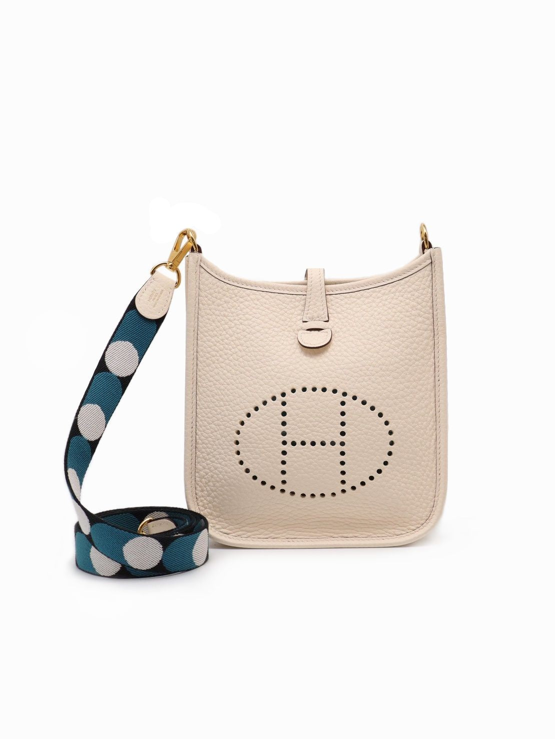 HERMES Mini Evelyne - Nata I2 奶油白金配波點背帶 Z
