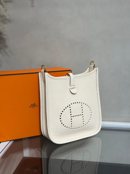 HERMES Mini Evelyne - Nata I2 奶油白金配波點背帶 Z