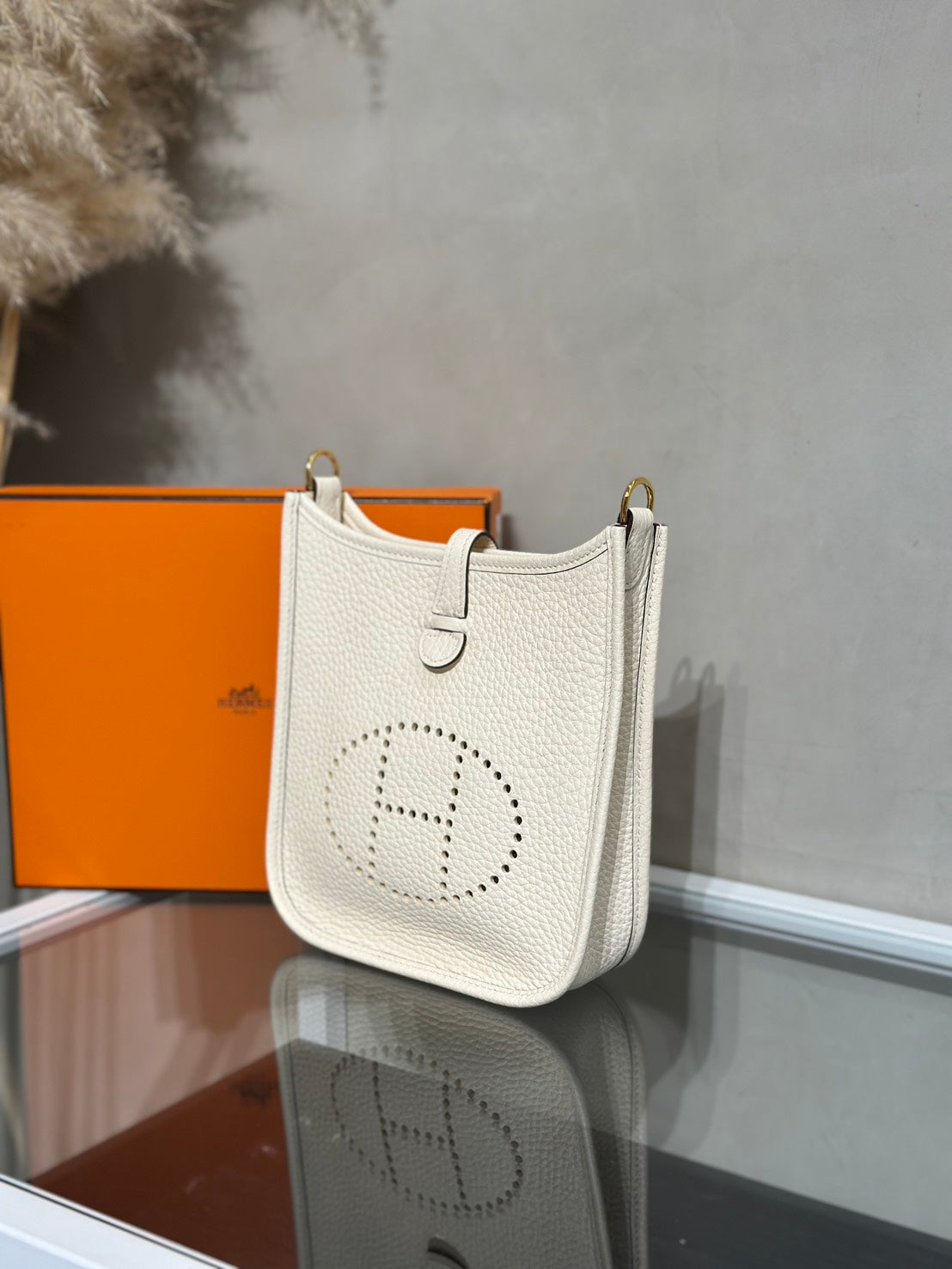 HERMES Mini Evelyne - Nata I2 奶油白金配波點背帶 Z