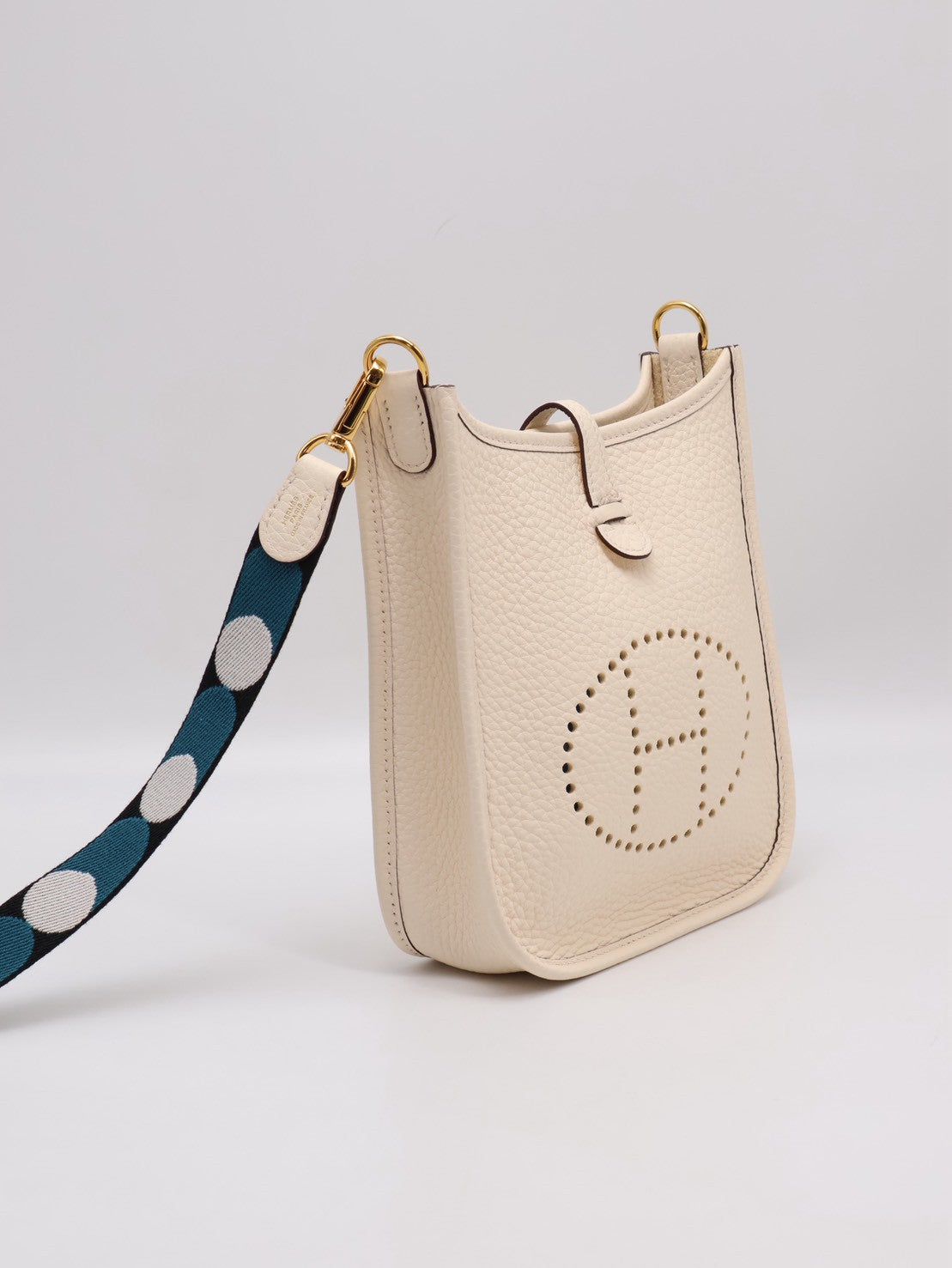 HERMES Mini Evelyne - Nata I2 奶油白金配波點背帶 Z