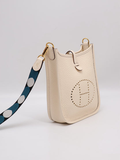 HERMES Mini Evelyne - Nata I2 奶油白金配波點背帶 Z