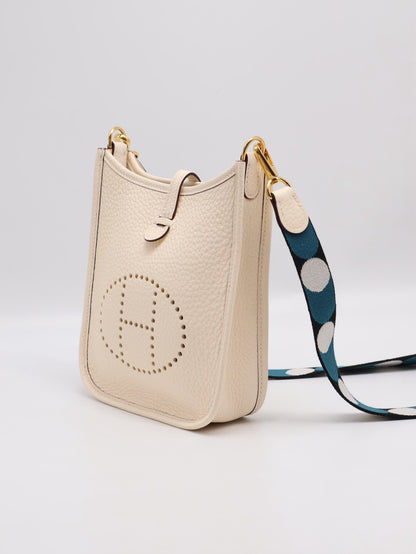 HERMES Mini Evelyne - Nata I2 奶油白金配波點背帶 Z