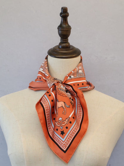 HERMES Paris Station 愛馬仕巴黎站絲巾 55 - 橘