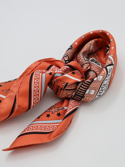 HERMES Paris Station 愛馬仕巴黎站絲巾 55 - 橘