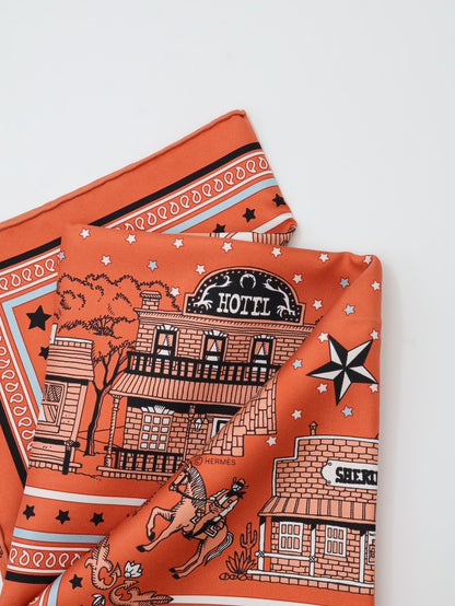 HERMES Paris Station 愛馬仕巴黎站絲巾 55 - 橘