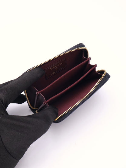 CHANEL 經典粒面牛皮拉鍊零錢包 - 黑金