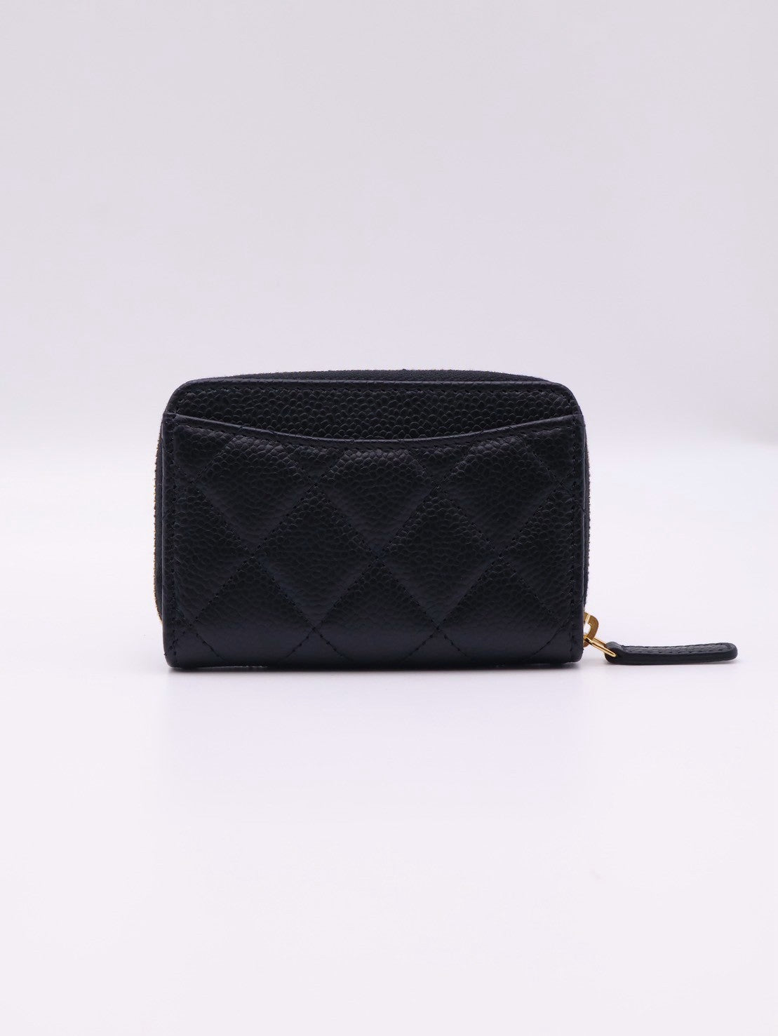 CHANEL 經典粒面牛皮拉鍊零錢包 - 黑金