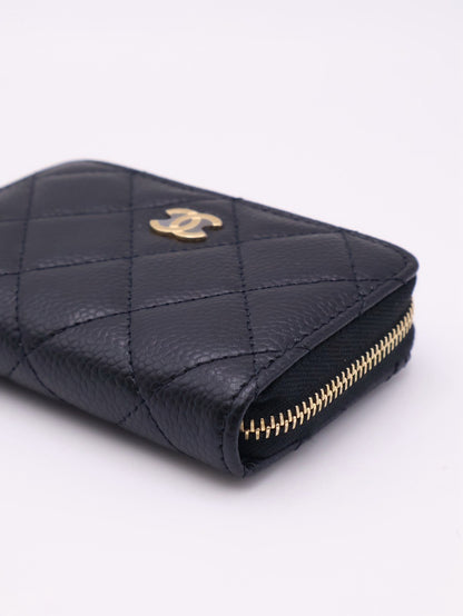 CHANEL 經典粒面牛皮拉鍊零錢包 - 黑金