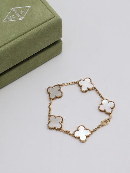 Van Cleef & Arpels 白珍珠母貝18K金五花手鍊 - Vintage Alhambra