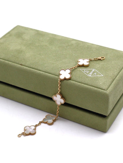 Van Cleef & Arpels 白珍珠母貝18K金五花手鍊 - Vintage Alhambra