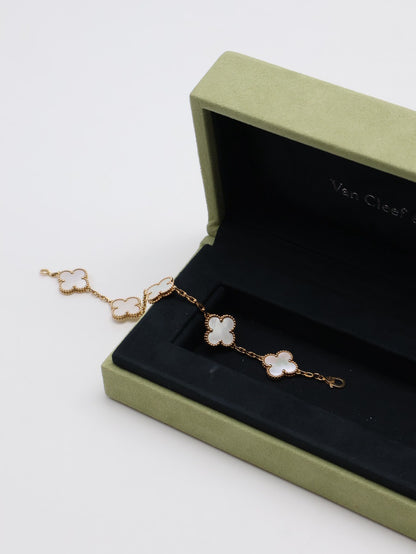 Van Cleef & Arpels 白珍珠母貝18K金五花手鍊 - Vintage Alhambra