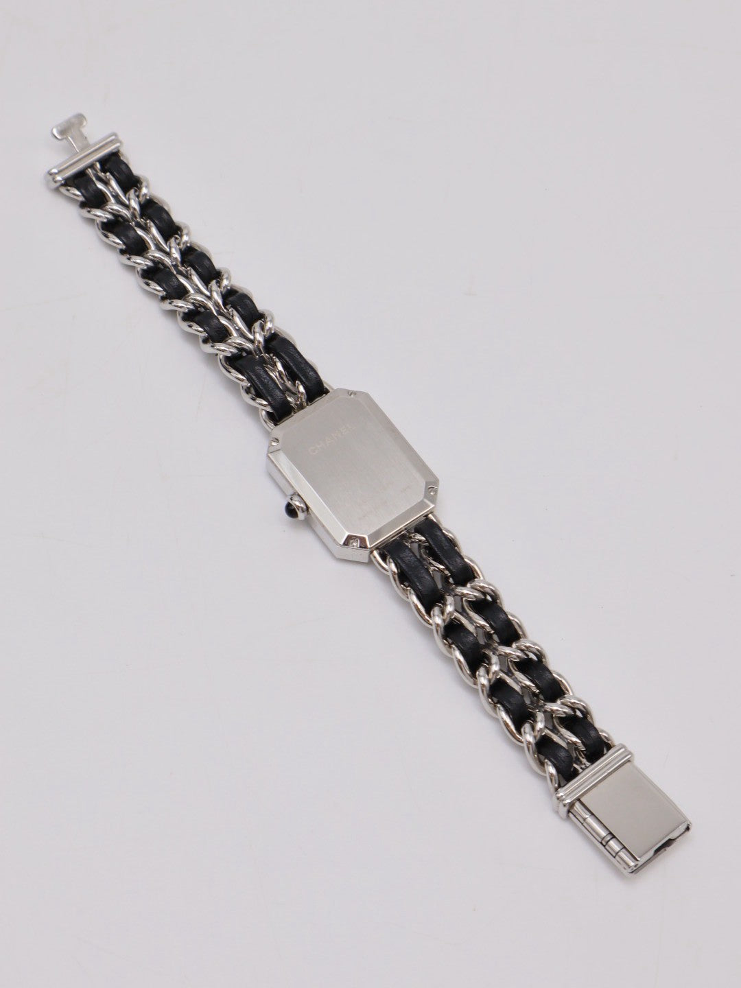 CHANEL 經典Premiers Rock皮穿鍊方糖腕錶 - S黑銀