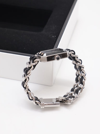CHANEL 經典Premiers Rock皮穿鍊方糖腕錶 - S黑銀