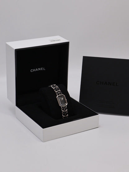 CHANEL 經典Premiers Rock皮穿鍊方糖腕錶 - S黑銀