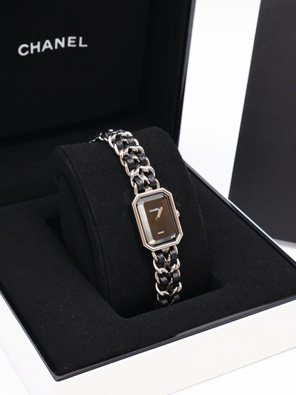CHANEL 經典Premiers Rock皮穿鍊方糖腕錶 - S黑銀