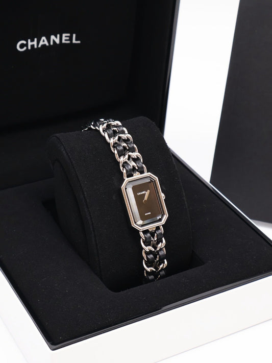 CHANEL 經典Premiers Rock皮穿鍊方糖腕錶 - S黑銀