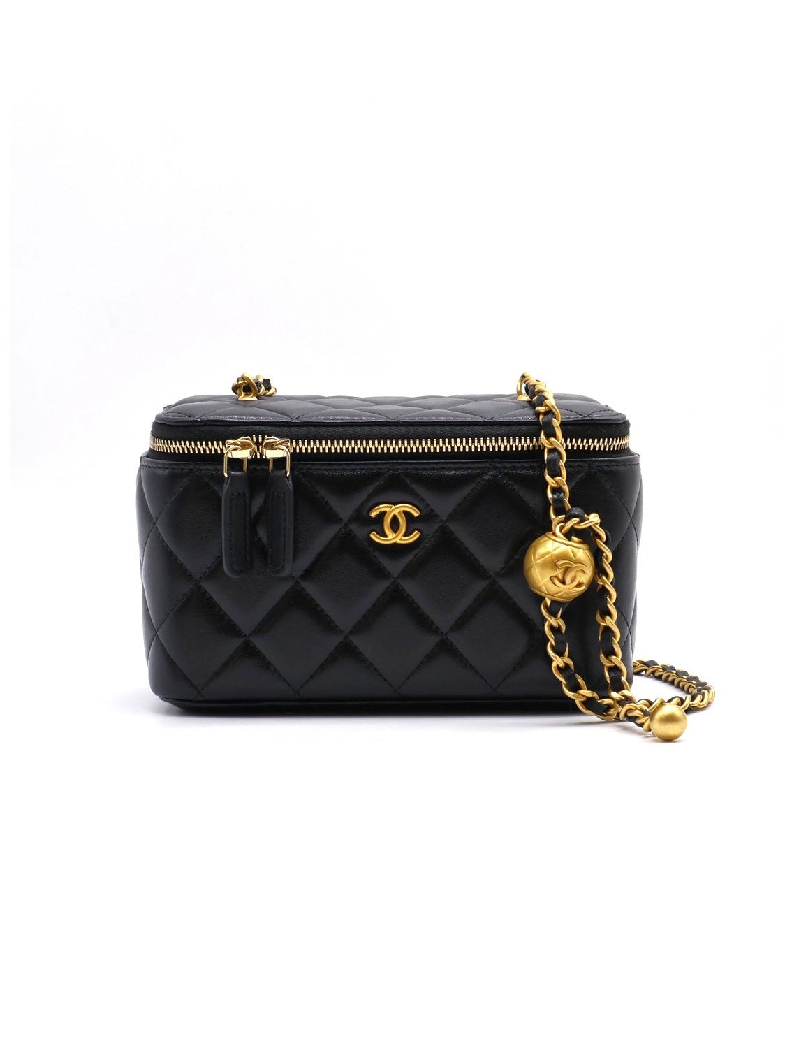 CHANEL 金球羊皮長盒子 - 黑金