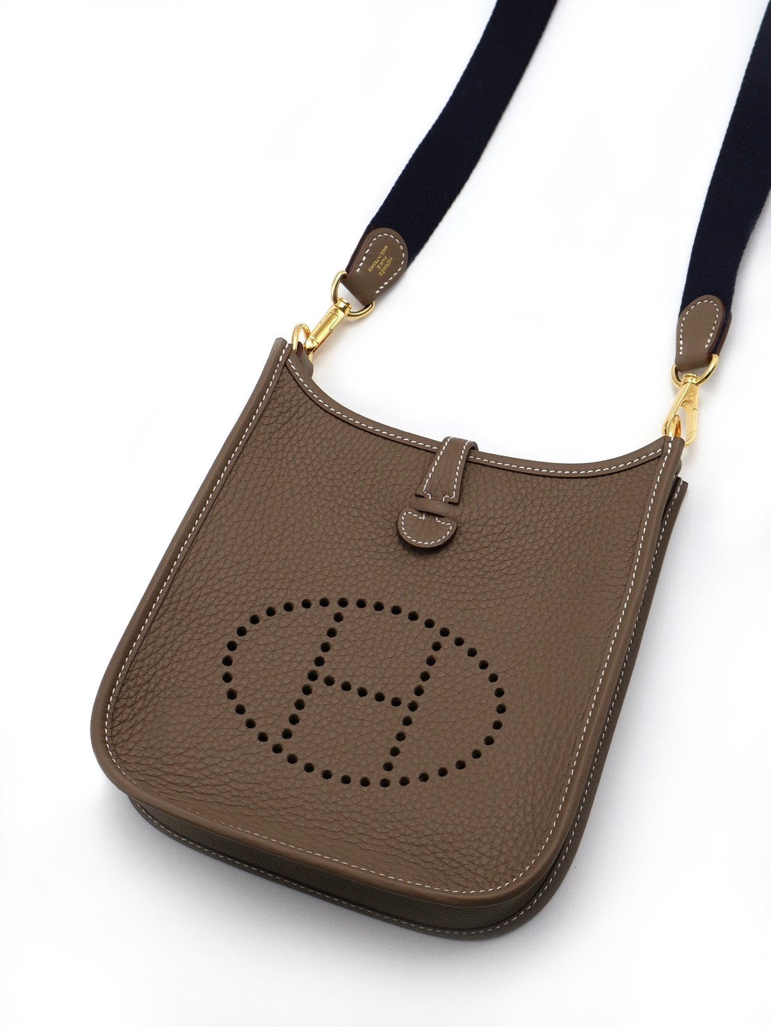 HERMES Mini evelyne - 灰金配深藍背帶