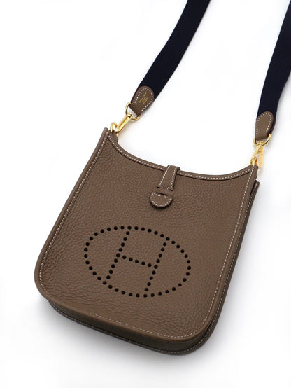 HERMES Mini evelyne - 灰金配深藍背帶