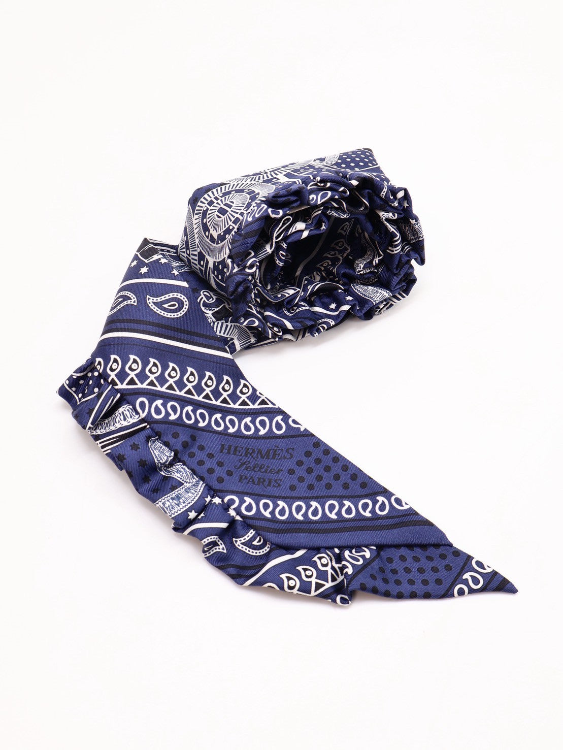 HERMES Eperon d'or Bandana金質馬刺荷葉邊Twilly - 深藍