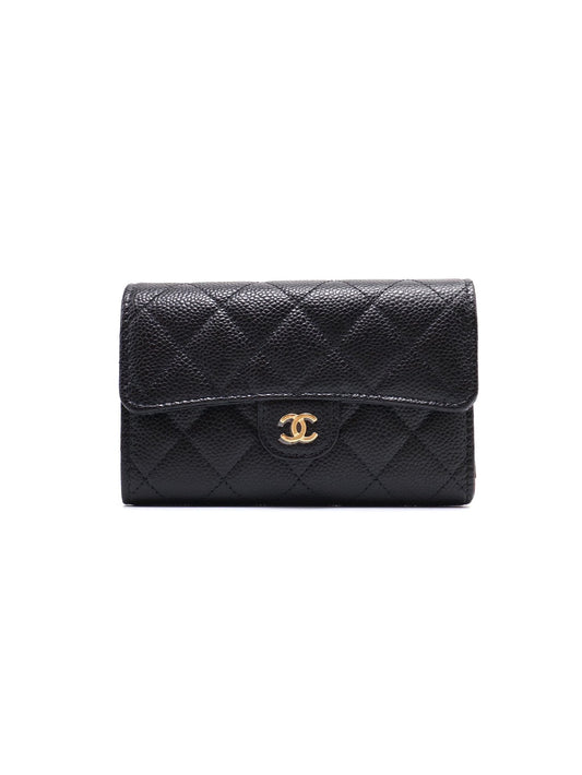 CHANEL 經典粒面牛皮中夾 - 黑金
