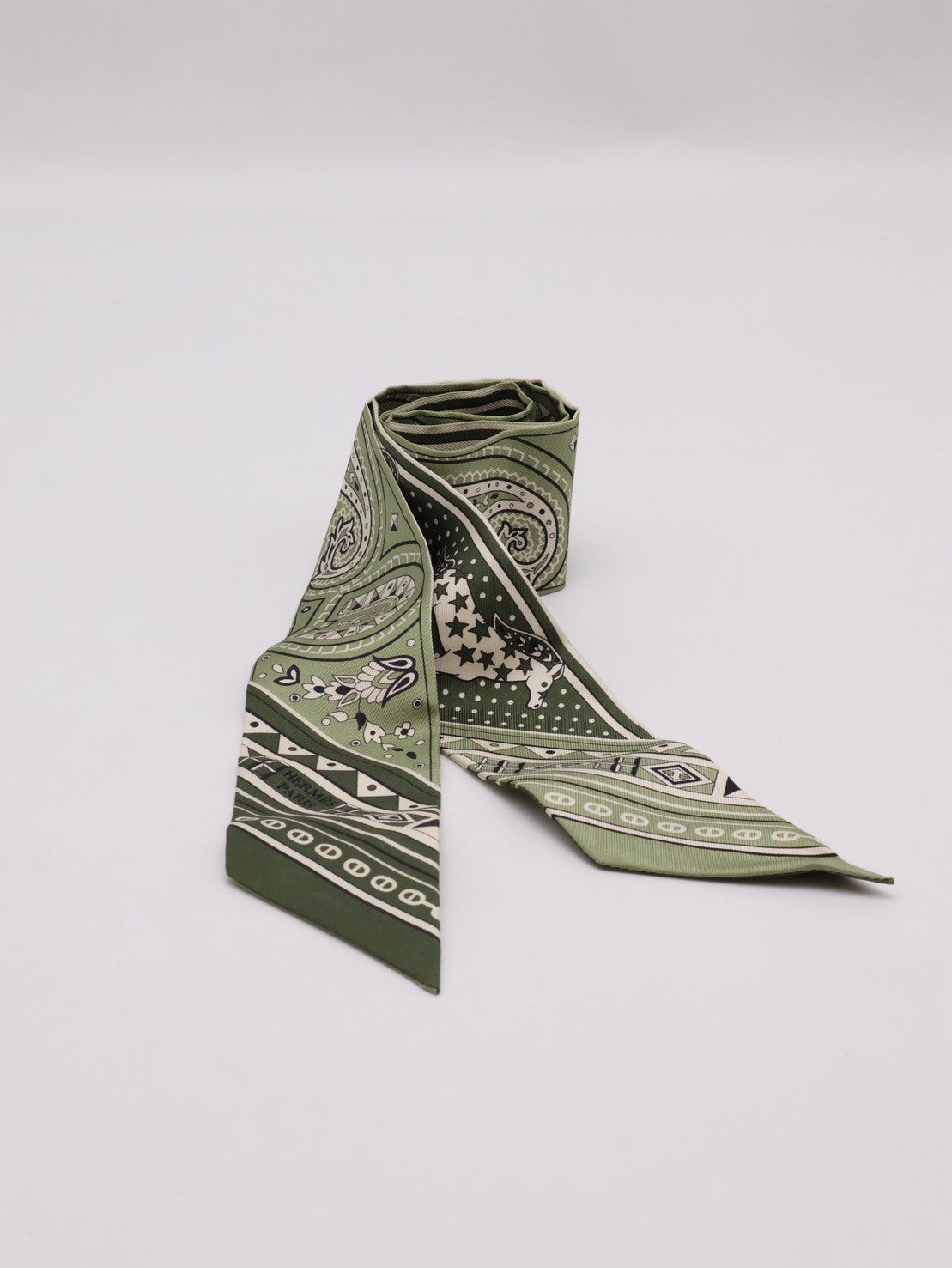 HERMES Cheval de Coeur Bandana愛心駿馬Twilly - 綠