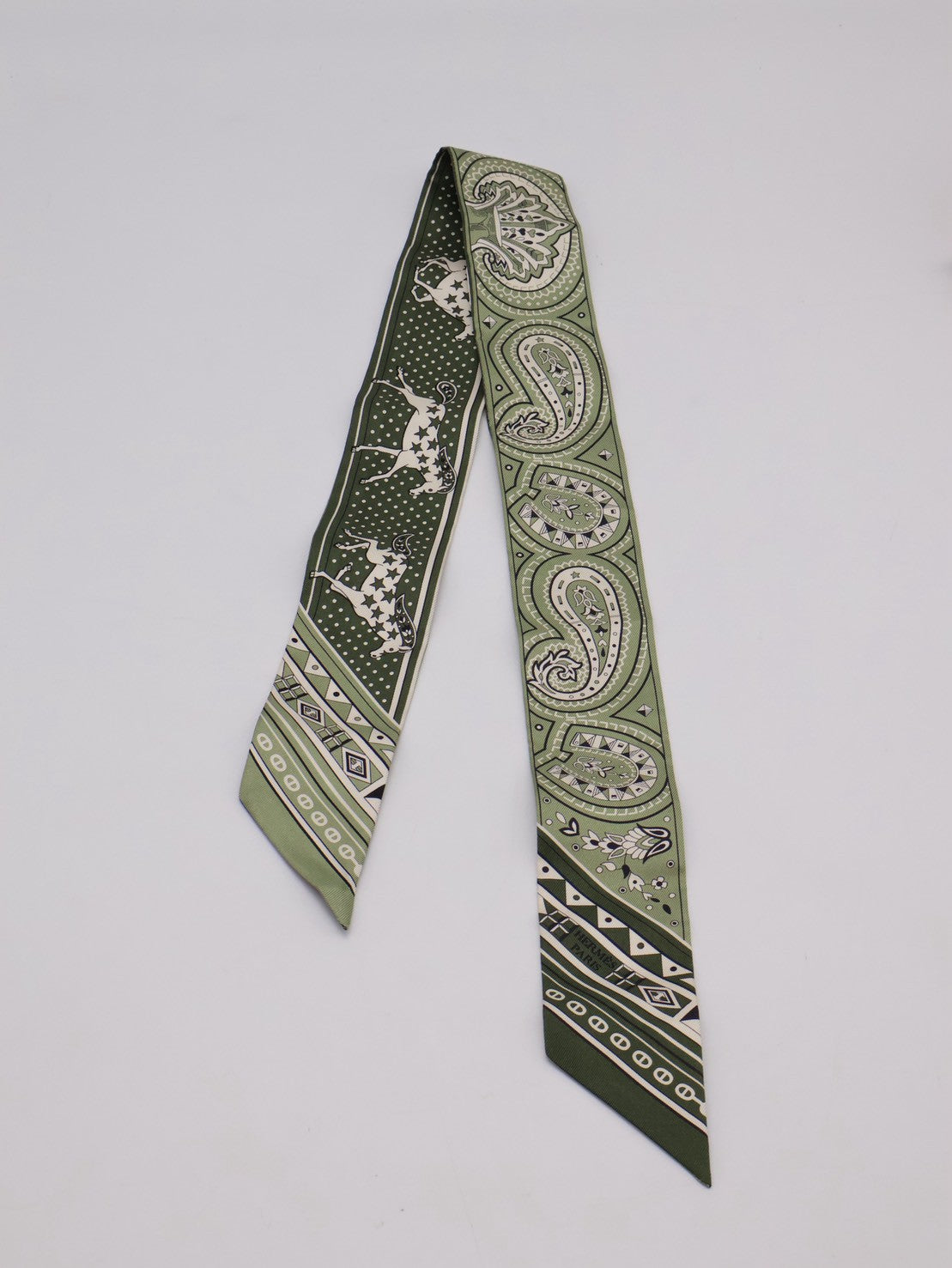 HERMES Cheval de Coeur Bandana愛心駿馬Twilly - 綠