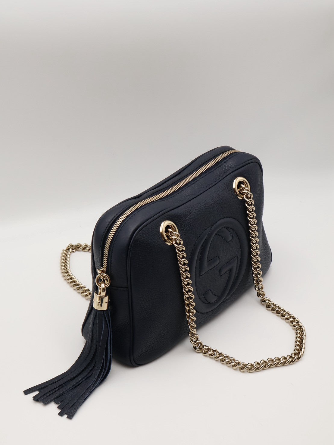 GUCCI GG牛皮單肩包 - 深藍金
