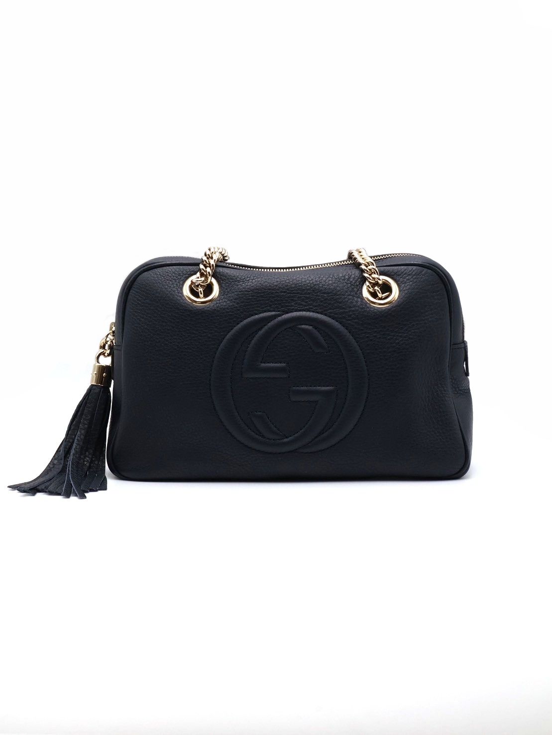 GUCCI GG牛皮單肩包 - 深藍金