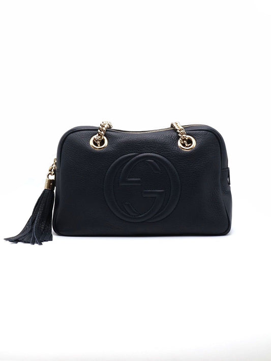 GUCCI GG牛皮單肩包 - 深藍金
