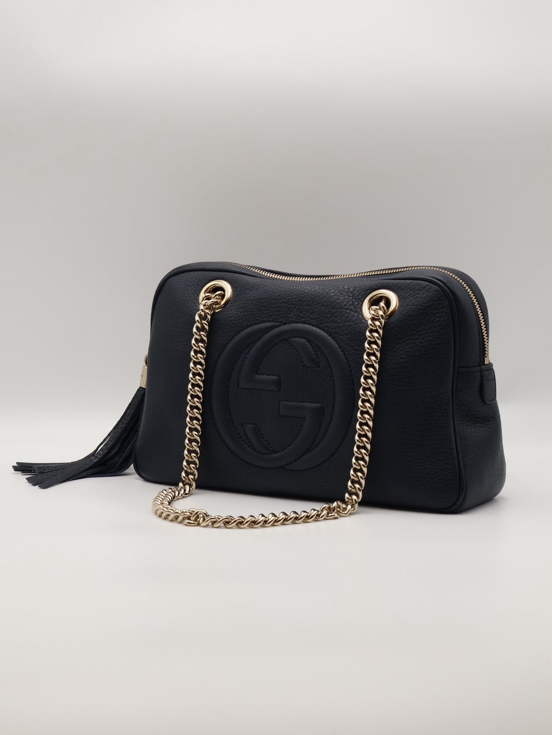 GUCCI GG牛皮單肩包 - 深藍金