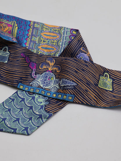 HERMES Super Silk Quest絲巾大冒險Twilly - 鈷藍/黃