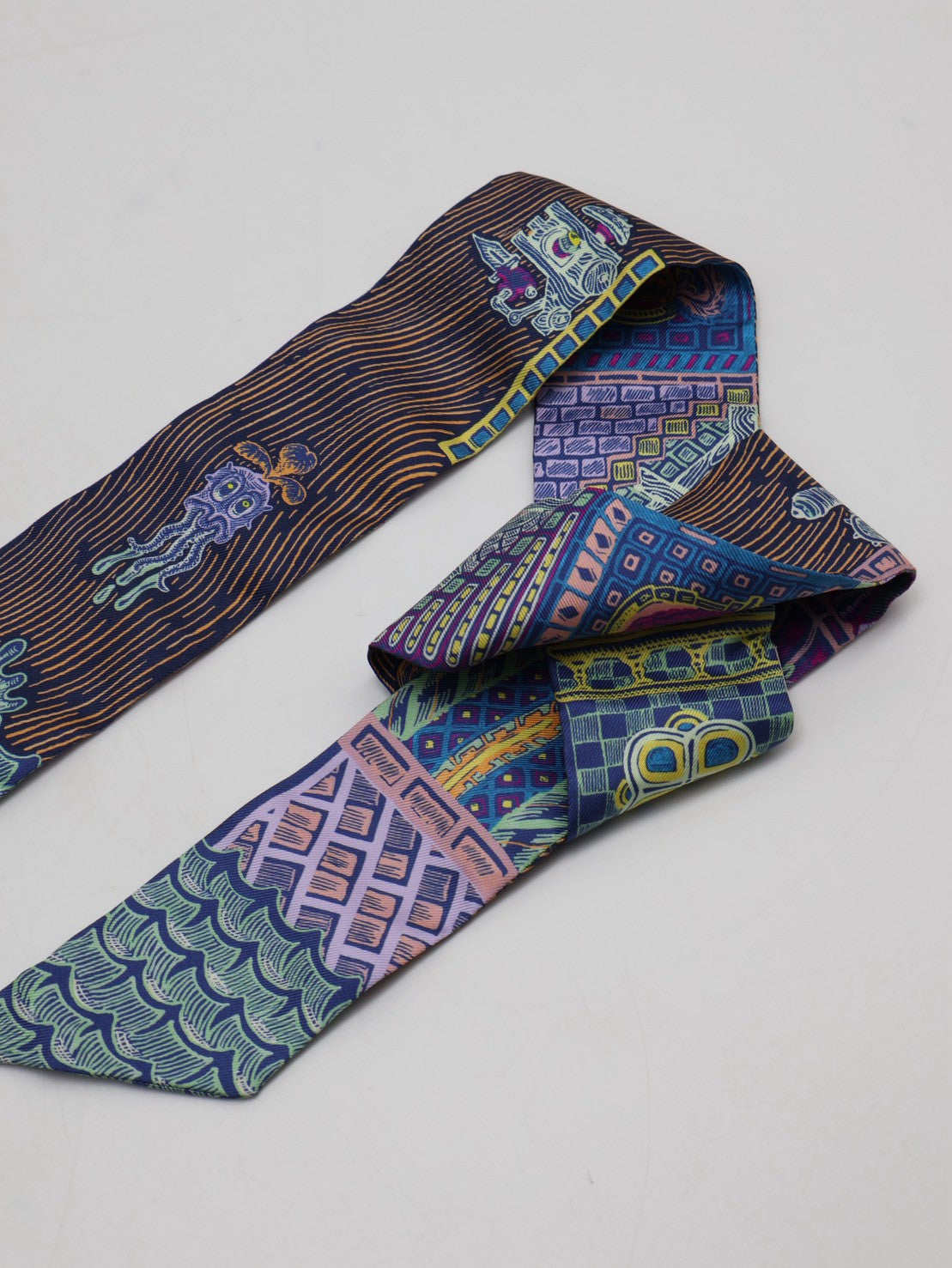 HERMES Super Silk Quest絲巾大冒險Twilly - 鈷藍/黃