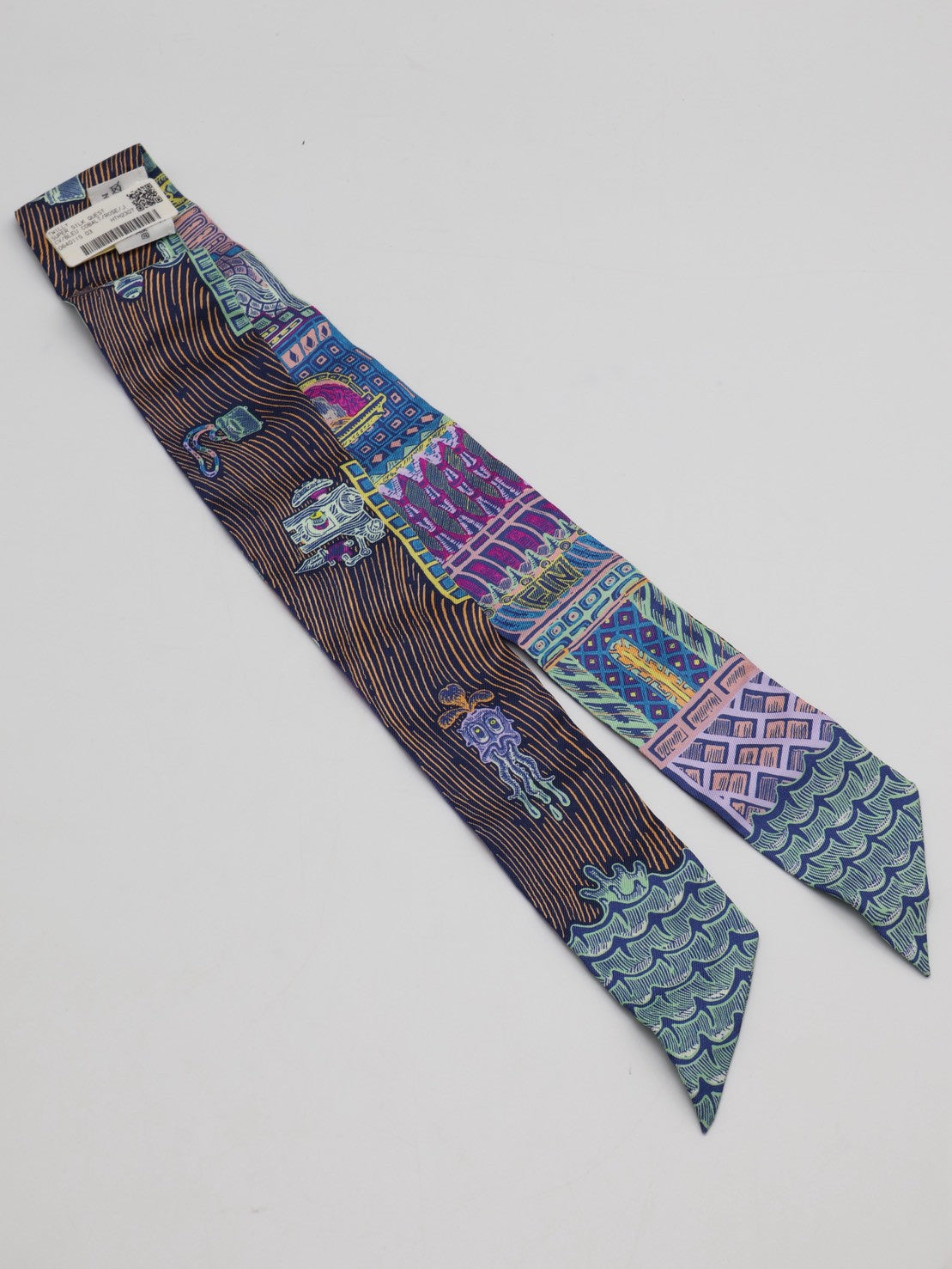 HERMES Super Silk Quest絲巾大冒險Twilly - 鈷藍/黃