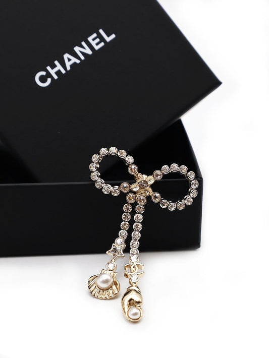 CHANEL 25C海洋元素水鑽蝴蝶結胸針