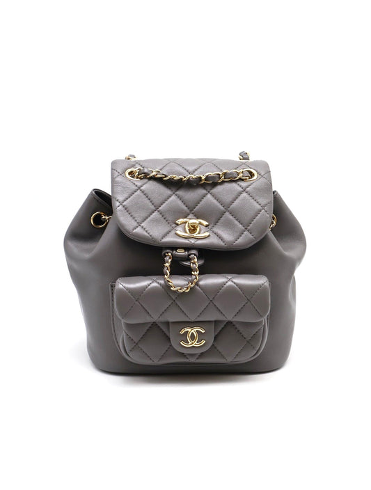 CHANEL Duma小羊皮後背包 - 小號深灰金