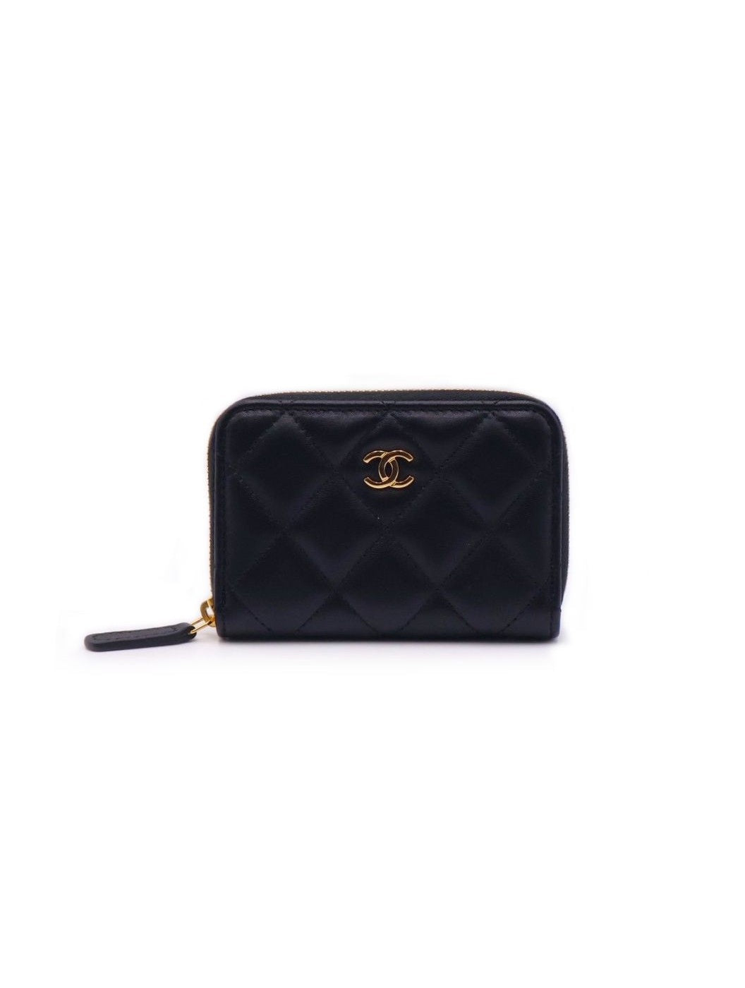 CHANEL 經典羊皮拉鍊零錢包 - 黑金