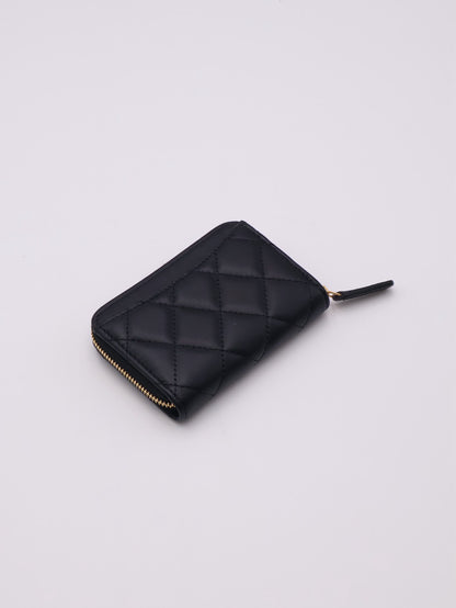 CHANEL 經典羊皮拉鍊零錢包 - 黑金