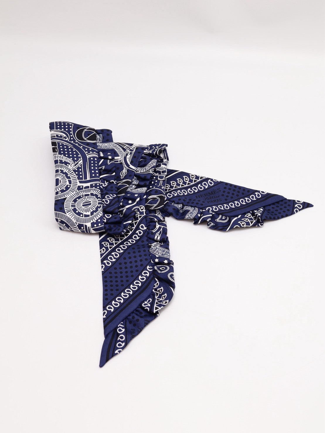 HERMES Eperon d'or Bandana金質馬刺荷葉邊Twilly - 深藍