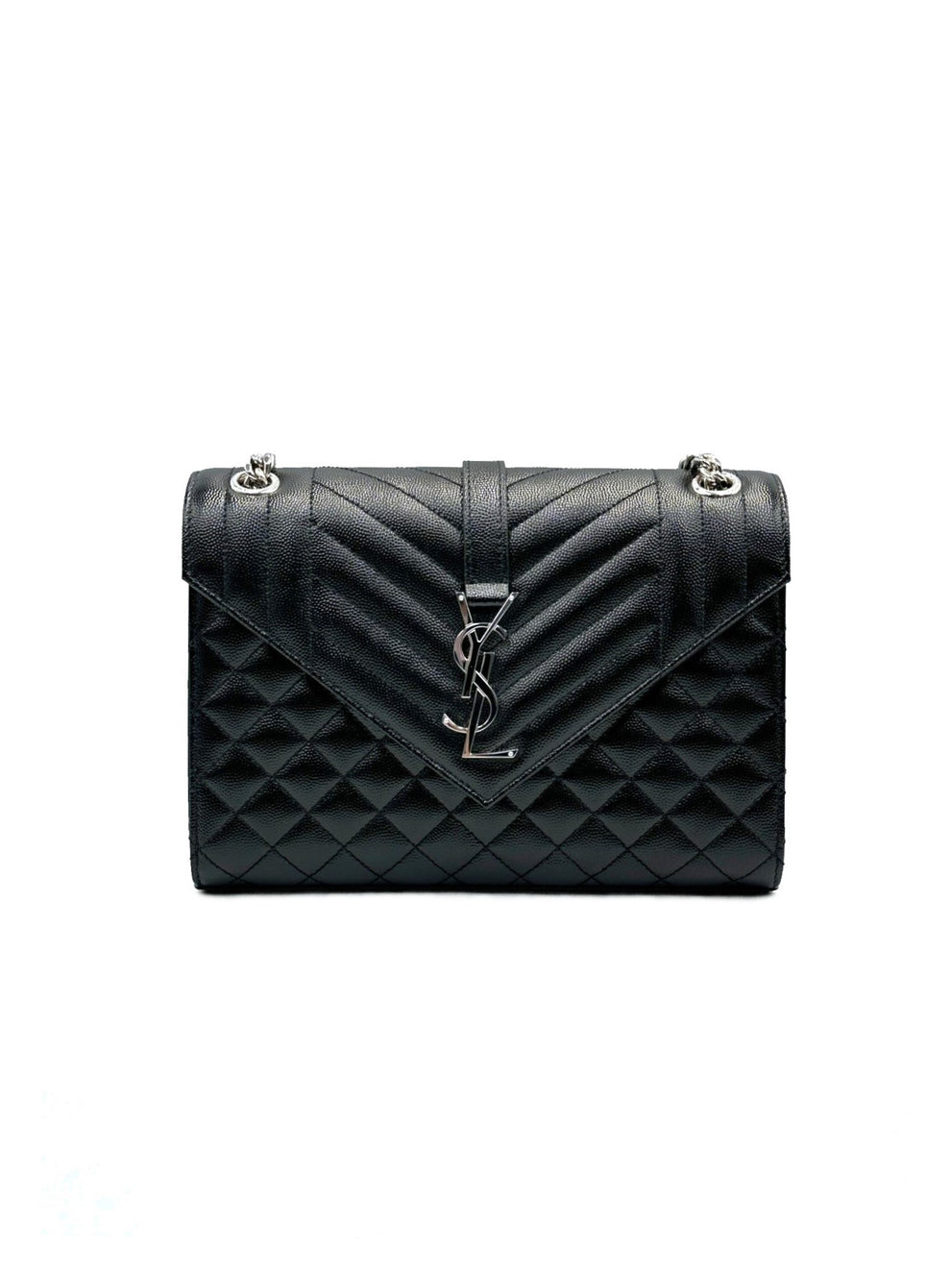 YSL Envelope 中型粒面牛皮信封包 - 黑銀 – REALYOU