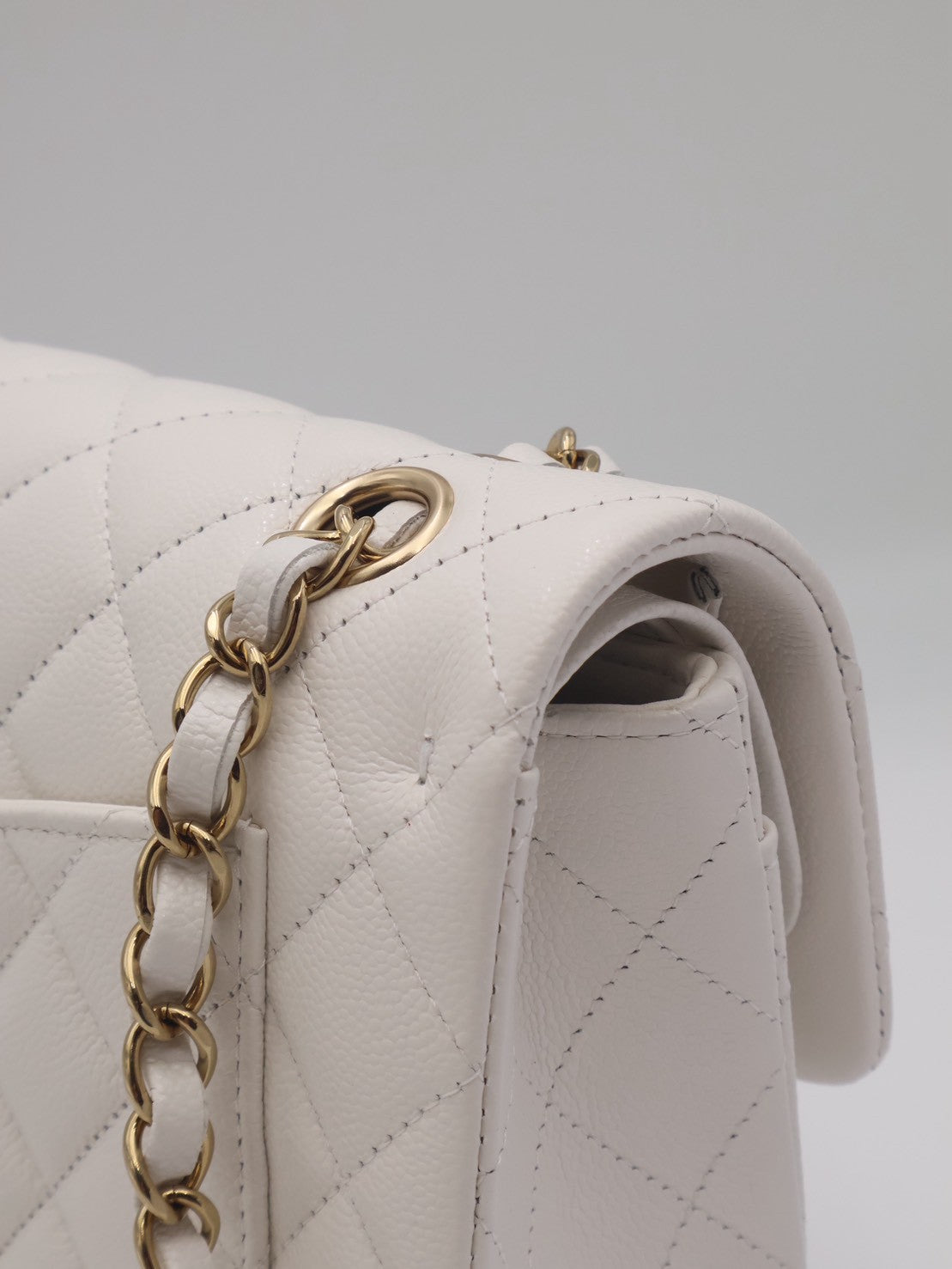 CHANEL 經典口蓋包 CF23 - 粒面牛皮白金