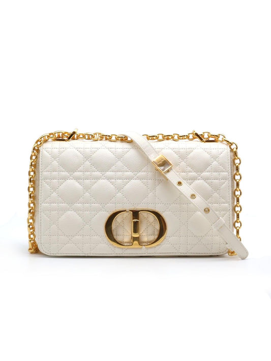 DIOR Caro藤格紋斜背包 - 中號白金