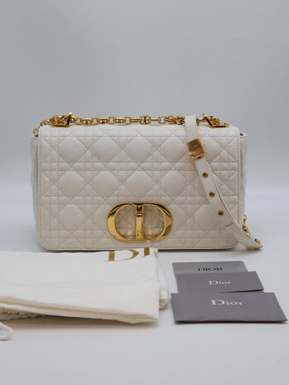 DIOR Caro藤格紋斜背包 - 中號白金