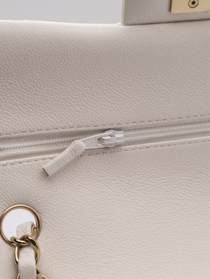 CHANEL 經典口蓋包 CF23 - 粒面牛皮白金