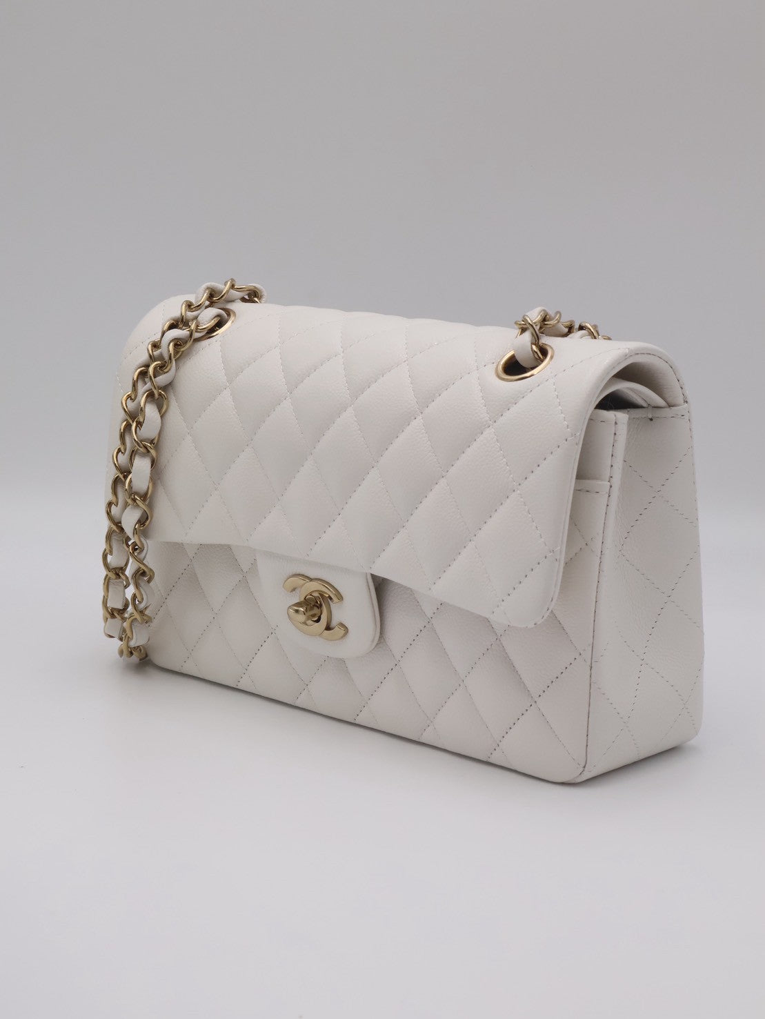 CHANEL 經典口蓋包 CF23 - 粒面牛皮白金