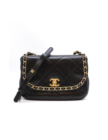 CHANEL 25P皮穿鍊滾邊口蓋包 - 黑金