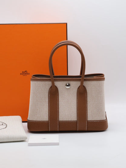 HERMES Mini Garden Party - Gold 37 帆布金棕