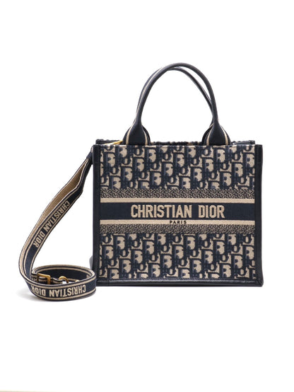 DIOR 刺繡老花背帶款Tote - 小號深藍