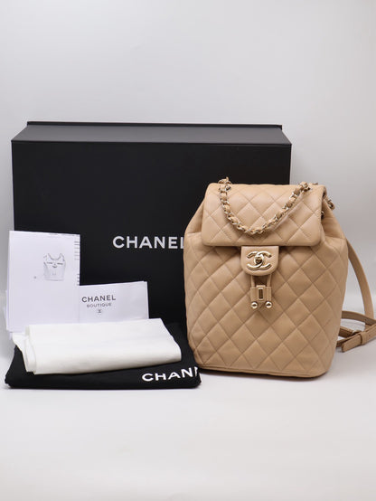 CHANEL 薩爾茨堡雙肩包 - 中號米金